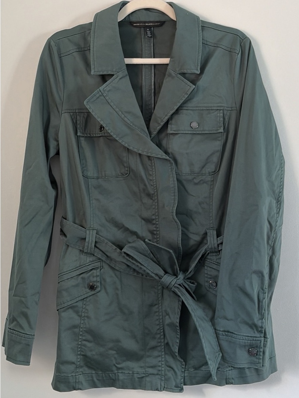 White House Black Market Olive Green Belted Trench Coat